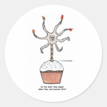 Happy Birthday Neuron Cupcake Round Stickers