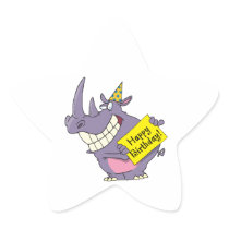 happy birthday party rhino cartoon stickers