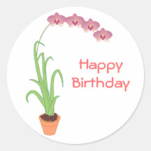 Happy Birthday Purple Orchid Stickers
