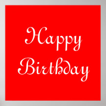 Happy Birthday. Red and White. Custom Print