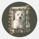 Happy Birthday - Stone Paws - Westie - Dad Round Stickers