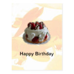happy birthday strawberry, chocolate cake postcard