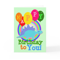 Happy Birthday to You Blue Cartoon Dinosaur Greeting Cards