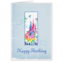Happy Birthday Watercolor Spring Garden Dragonfly Greeting Card