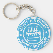 Happy Birthday -white rubber stamp effect- Keychain