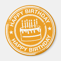 Happy Birthday -white rubber stamp effect- Fridge Magnet