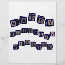 Happy Birthday William toy blocks in blue. Personalized Flyer
