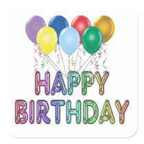 Happy Birthday with Balloon Square Stickers
