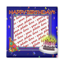 Happy Birthday With Confetti  Photo Frame Refrigerator Magnet