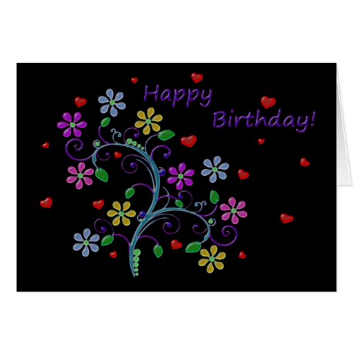 Happy Birthday with Flowers, Hearts, and Love Greeting Card