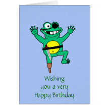 Happy Birthday with pirate frog and eye patch Cards