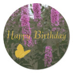 Happy Birthday, yellow butterfly Round Sticker