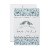 Happy Blue Birds Save the Date Custom Photo Personalized Invitations