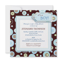 Happy Blue Dots Boy Baby Shower Invitation