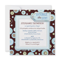 Happy Blue Dots Twin Boy Baby Shower Invitation