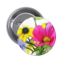 Happy Bouquet of Flowers Button