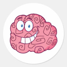 Happy Brain Cartoon Character Round Stickers