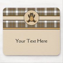 Happy Brown Bear Auburn Plaid Mousepad
