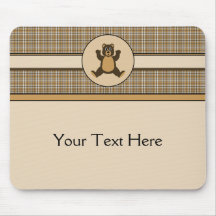 Happy Brown Bear Brown Plaid Mousepad