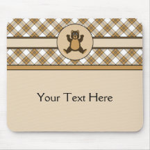 Happy Brown Bear Caramel Plaid Mousepad