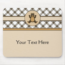 Happy Brown Bear Cocoa Plaid Mousepad