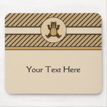 Happy Brown Bear Diagonal Stripes Mousepad