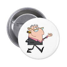 Happy Businessman Shows Pinback Button