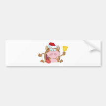 Happy Calf Character Ringing A Bell Christmas Bumper Stickers