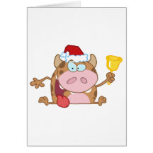 Happy Calf Character Ringing A Bell Christmas Greeting Cards