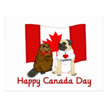 Happy Canada Day Pug and Beaver Pal Tees, Gifts Postcard