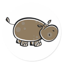 Happy Cartoon Hippo Round Sticker