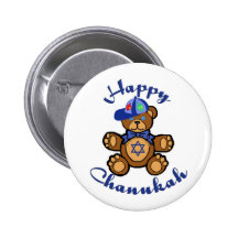 Happy Chanukah Teddy Bear Pinback Buttons
