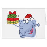 Happy Christmas Elephant Holds Up Gifts Cards