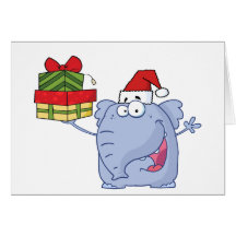 Happy Christmas Elephant Holds Up Gifts Cards