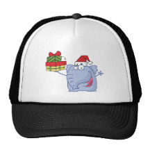 Happy Christmas Elephant Holds Up Gifts Trucker Hat