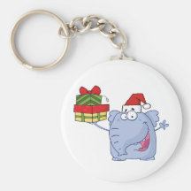 Happy Christmas Elephant Holds Up Gifts Keychains