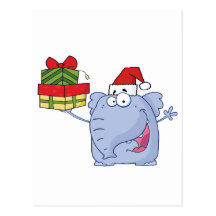 Happy Christmas Elephant Holds Up Gifts Postcard