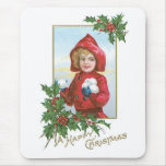 Happy Christmas Girl with Snowballs Mousepads