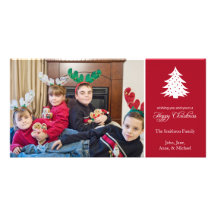 Happy Christmas Tree Photo Cards (Burgandy Red)