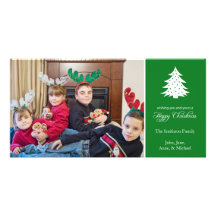 Happy Christmas Tree Photo Cards (Green)