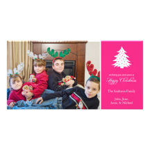 Happy Christmas Tree Photo Cards (Hot Pink)