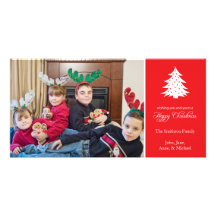 Happy Christmas Tree Photo Cards (Red)