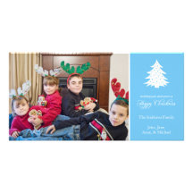 Happy Christmas Tree Photo Cards (Sky Blue)