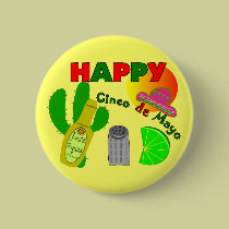 "Happy Cinco de Mayo" Lime, Tequila & Salt Design buttons