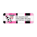 Happy Cow Girl Pink Stripe Return Address Labels