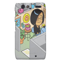 happy cublicle girl at work motorola droid RAZR cover