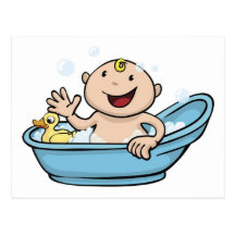 Happy cute baby bath time postcard