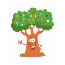 happy cute cartoon abc alphabet tree postcards