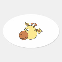Happy Cute Giraffe. Cartoon Animal. Oval Stickers