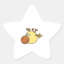 Happy Cute Giraffe. Cartoon Animal. Star Sticker